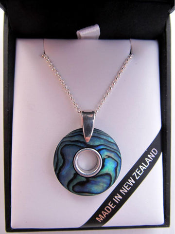 Paua Donut Pendant with Sterling Silver Chain and Insert