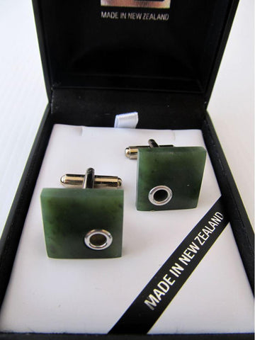 Square Greenstone Cufflinks with Silver Detail