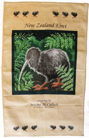 NZ Art Tea Towel Kiwi by Bettina McCullogh