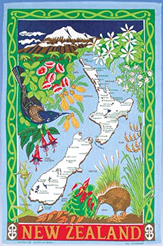 NZ Flower Map Tea Towel