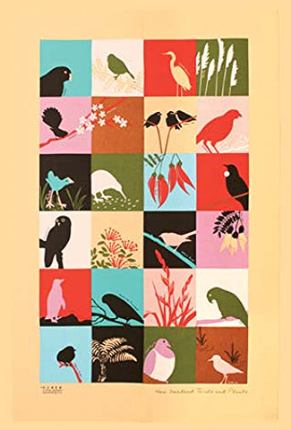 NZ Birds & Plants Tea Towel