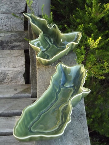 New Zealand Map Bowls - Moss Green