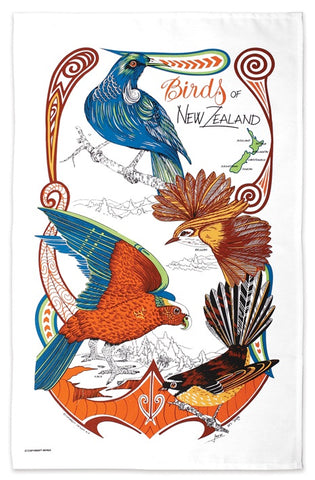 Spiral Birds of NZ Tea Towel