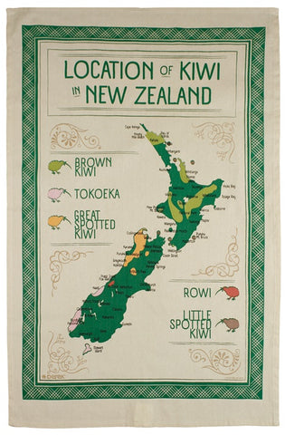 Map Kiwi in NZ Tea Towel