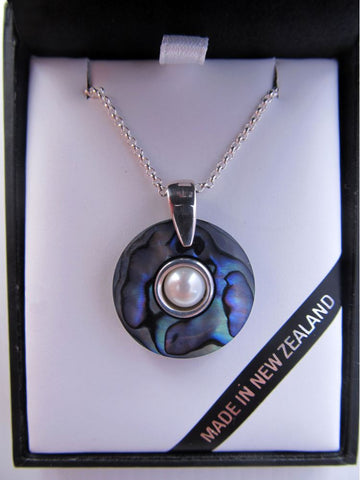 Paua Donut Pendant with Silver and Pearl Insert