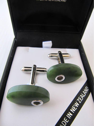 Oval Greenstone Cufflinks with Silver Detail