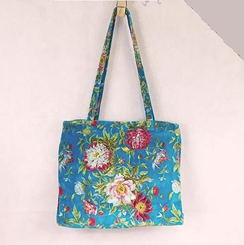 Large Velvet Tote Bag: Turquoise